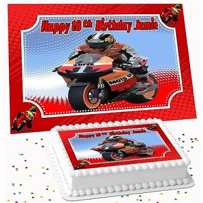Image of MOTOR BIKE RECTANGLE BIRTHDAY PERSONALISED ICING EDIBLE COSTCO CAKE TOPPER DECORATION R1 7734