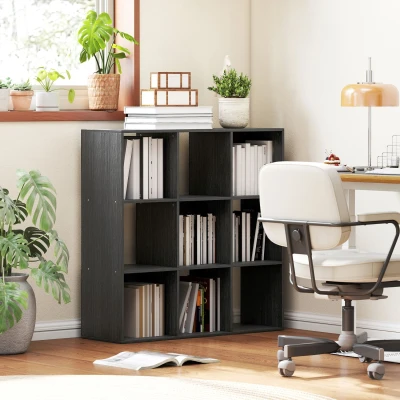 Image of HOMCOM 3 Tier Bookshelf, Modern Cube Bookcase with 9 Open Storage Compartments, Freestanding Display Unit for Living Room, Bedroom, Study, Black