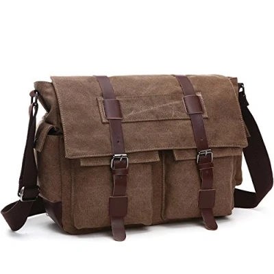 Image of LOSMILE Shoulder Bag, Men&#039;s Messenger Bags, 16 Inches Vintage Military Canvas Laptop Bag for Work and School, Multiple Pocket. (Large, Coffee)