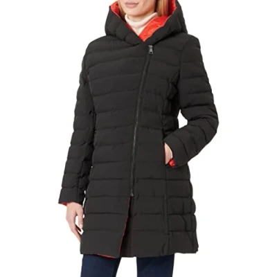 Image of French Connection Women&#039;s Iolani Midi Puffer Coat, Black/Setting Sun, 6