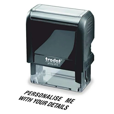 Image of Trodat Black Printy 4912 Personalised Custom Office, Business and Teacher Stamp Allows Up to 4 Lines of Text Impression Size 45 x 17 mm Self Inking with 5 Ink Pad Colours Choose from