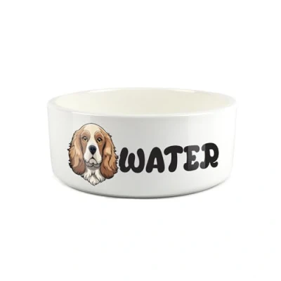 Image of Cocker Spaniel Pet Bowl Cartoon Dog Portrait Large Ceramic Water Novelty White Dish For Dogs