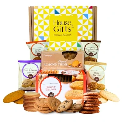 Image of Biscuits Gift Set Biscuit Hamper Including Ginger Biscuits, Almond Thins &amp; 4 Packets of Grandma Wild&#039;s Classic Lovers