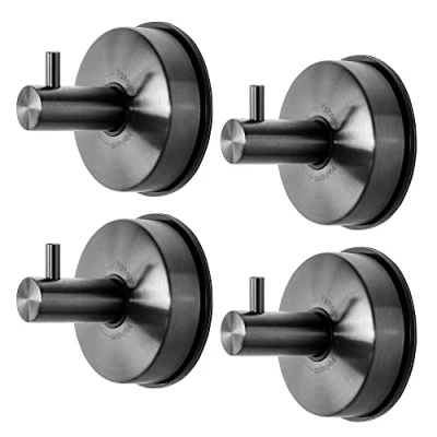 Image of YOHOM Vacuum Suction Cup Towel Hooks Bathroom Stainless Steel Sucker Shower Hook Kitchen Tea Holder Heavy Duty Wall Coat Hanger for Robe Loofah Glass Window No Drill 4PCS