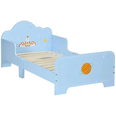 Image of ZONEKIZ Kids Toddler Bed, Safety Rails, Bedroom Furniture for Boys, Girls, Ages 3 6 Years, 143 x 74 59cm Blue