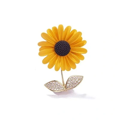 Image of Sunflower Enamel Pin Rhinestone Plant Flower Brooch Lapel Scarf Clothes Accessories Gift Jewelry for Women Girls
