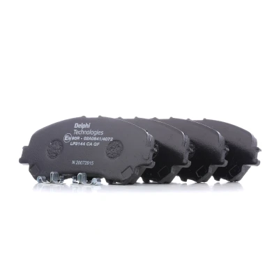 Image of 410601596R, 410604EA0A Brake pad set DELPHI LP3144 with acoustic wear warning without anti squeak plate accessories NISSAN: Qashqai 2, X Trail