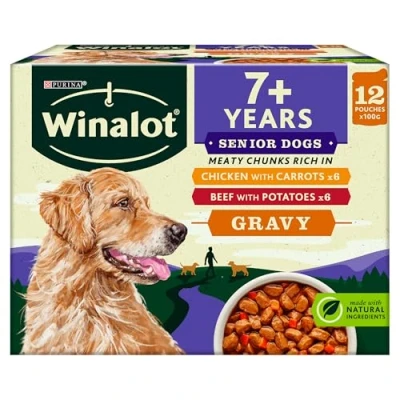 Image of Winalot Senior Mixed in Gravy Wet Dog Food Pouches 12x100g, Pack of 4
