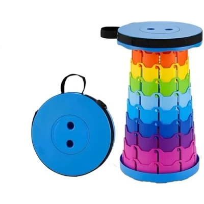 Image of SterlingEdge Telescopic Upgraded Retractable Folding Stool Gardens, Camping, and Picnics Compact Lightweight Portable Collapsible Stools for Picnic Hiking Travel Easy to Carry (Rainbow Blue)