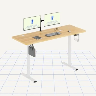 Image of FLEXISPOT Electric Standing Desk 160x60cm Sit Stand Table Height Adjustable with Hook for Home Office, Maple