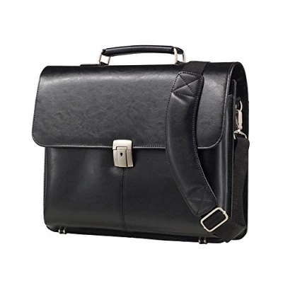 Image of Alassio Briefcase Multi section with Shoulder Strap Leather Black Ref 47011