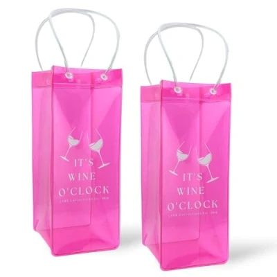 Image of Ice Wine Bag (2 Pack Pink), Portable Collapsible Cooler with Handles, Chill Champagne Beers and Drinks Anywhere You Go, Gift