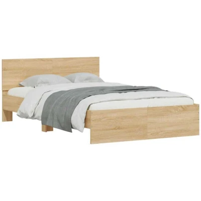 Image of vidaXL Bed Frame with Headboard Sonoma Oak, 140x190 cm, Engineered Wood, RGB LED Lighting, Sturdy Slats, Plywood, Bedroom Furniture