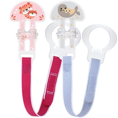 Image of MAM Soother Clips, Pack of 2, Baby Chain Fits All Soothers, Newborn Essentials, Cream Soothers Not Included (Designs May Vary)