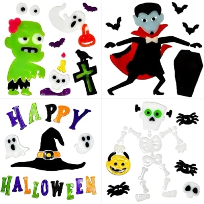 Image of Halloween Window Stickers Gel Clings (4 Sheets of Stickers)