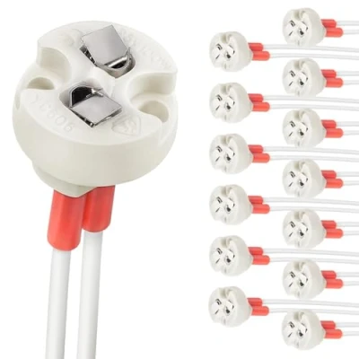 Image of DiCUNO MR16 GU5.3 /G4 Lamp Holder, Bi Pin Base for 12V Halogen/LED Bulb, Ceramic Socket with 150MM Lead, 12 Pack