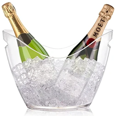 Image of Yesland Ice Bucket, Clear Acrylic 3.5 Liter Storage Tub, Beer Bucket Beverage Chiller Bin for 2 Wine, Champagne Bottles, Bottles