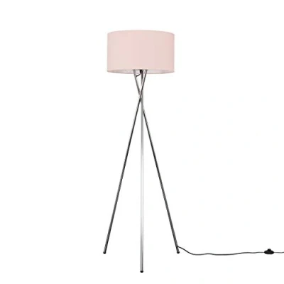 Image of MiniSun Modern Polished Chrome Metal Tripod Floor Lamp with a Pink Cylinder Shade
