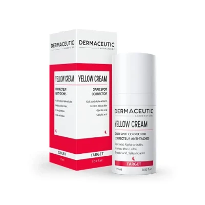 Image of DERMACEUTIC Yellow cream skin tone Brightener Lightening face for uneven Pigmentation Contains Kojic acid, Arbutin, Licorice, Glycolic acid and Salicylic 15ml