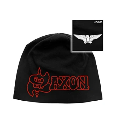 Image of Saxon Beanie Hat Cap Wheels of Steel Eagle Band Logo Official Black One Size