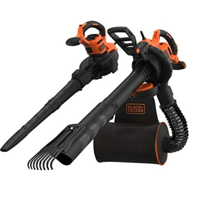 Image of Black+Decker 3 in 1 electric leaf blower/leaf blower BEBLV301 (3,000 watts, with shredder+attachable rake, 72l collection bag backpack high blowing speed &amp; adjustable suction power)