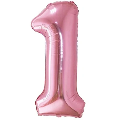 Image of Balloon 1st Birthday Number 1 Pink XXL Giant Foil 40 Decoration for Girl. Flies with Helium