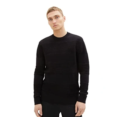 Image of TOM Tailor Denim Strukturierter Jumper, Men&#039;s, Size: Large, Black