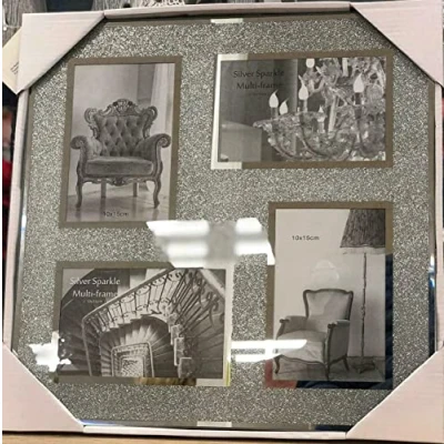 Image of DEENZ Crushed Crystals Photo Frame Silver Mirrored Jewel Crystal Diamante Picture (4 Frame)