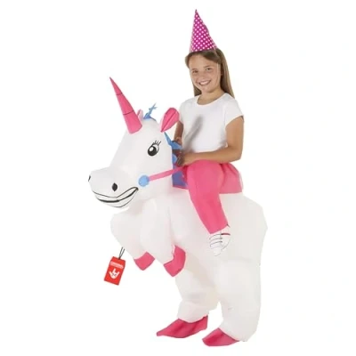 Image of Kids Unicorn Ride On Inflatable Costume Blow Up Fancy Dress Outfits Boys &amp; Girls
