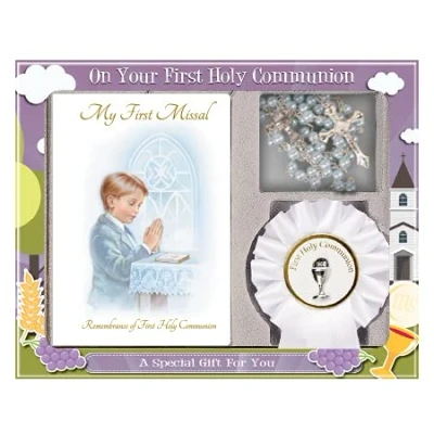Image of Boy First Holy Communion Missal, Prayer Card/Book Mark, Rosary and Rosette