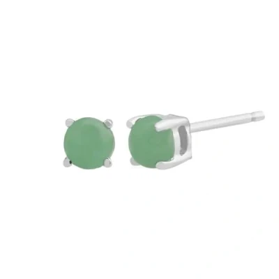 Image of Gemondo Women 375 Gold 9ct White Round Jade Classic Claw Set Stud Earrings Green 3.50mm