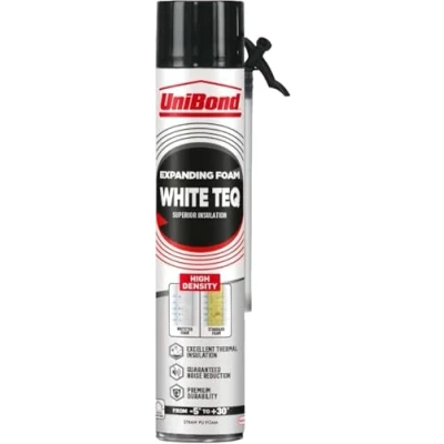 Image of UniBond White Teq Expanding Foam, Superior Insulation, Fills and Seals, Ideal for Big Gaps Holes, Indoor Outdoor Use, Thermal Guaranteed Noise Reduction, Straw PU Foam 1x750ml