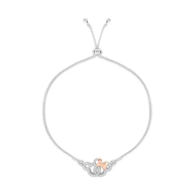 Image of Mickey &amp; Minnie Girls Two Tone Plated Sterling Silver Stone Set Toggle Adjustable Bracelet B902055TZWL.PH