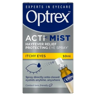 Image of Optrex Actimist Eye Spray, 10ml, Itchy Eyes, Watery Dry Eyelid Cleanser, Anti Allergy, Fast, Long Lasting Relief, Irritations and Inflammations