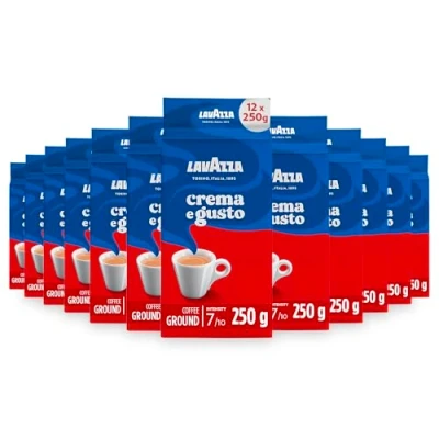 Image of Lavazza Crema e Gusto Classico Ground Coffee, Dark Roast, 250g Each, 12 Pack Ideal for Moka and Filter