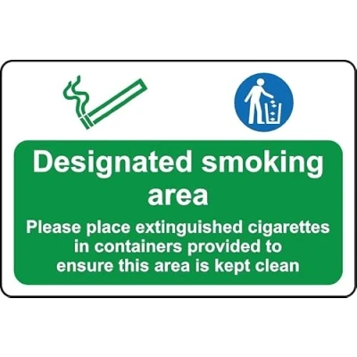 Image of Designated Smoking Area Please Keep Clean Safety Sign 1mm Plastic (400mm x 300mm)
