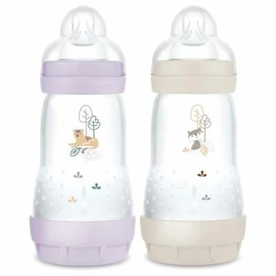 Image of MAM Easy Start Anti Colic 2+ Months Medium Flow Bottle (2 x 260 ml) Lilac + Sand Feeding to Reduce Baby and Discomfort Breastfeeding Compatible