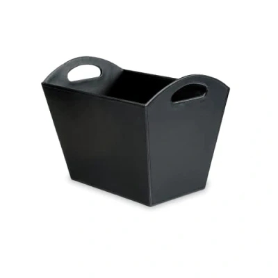 Image of OSCO Black Faux Leather Magazine Basket Newspaper Rack Storage Bin Brochure Holder File Organiser Carry Handles H30 x W40.5 D26.5 cm