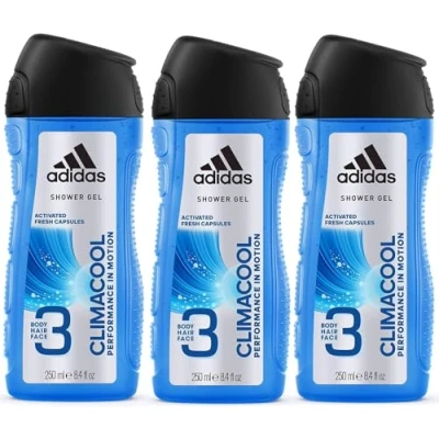 Image of 3 x Adidas Body Hair Face Shower Gel Activated Fresh Capsules 250ml Climacool