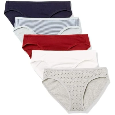 Image of Amazon Essentials Women&#039;s Cotton Bikini Brief Underwear (Available in Plus Size), Pack of 10, Ditsy Floral/Dots/Multicolour/Stripes, 14