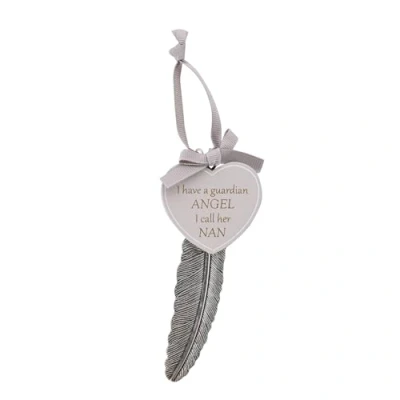 Image of Widdop &amp; Co. Feather and Heart Hanging Plaque Keepsake Nan Guardian Angel Thoughts of You Gift Idea