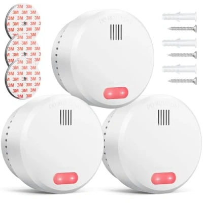 Image of Smoke Alarm 10 Year Battery, DIN EN 14604 Test Victories Detector, Fire Alarm, Self Adhesive, 85 dB 3 Set