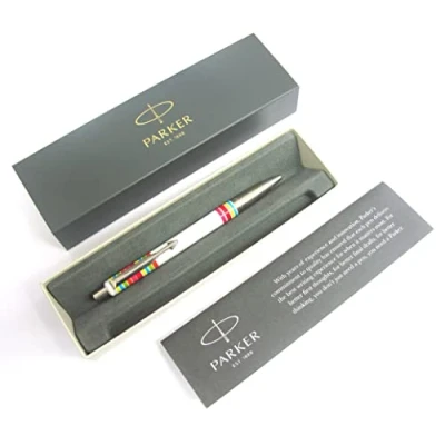 Image of Parker Vector White Barrel Circle Ballpoint Pen with Chrome Trim Blue Ink Gift Boxed