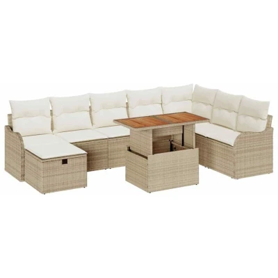 Image of vidaXL 9 Piece Garden Sofa Set with Cushions Beige Poly Rattan