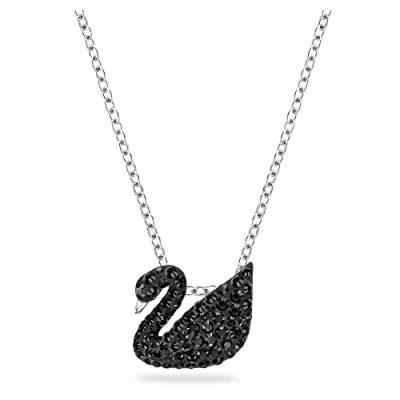 Image of Swarovski womens Pendant Necklace, Iconic Swan Crystals,Rhodium plated / Black, One Size