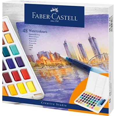 Image of Faber Castell 169748 Pencil Case with 48 Coloured Watercolours