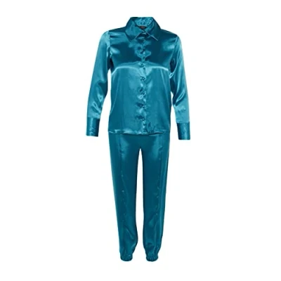Image of Trendyol Women&#039;s Woman Plain Woven Pajama Set, Dark Green, 42 (Pack of 2)