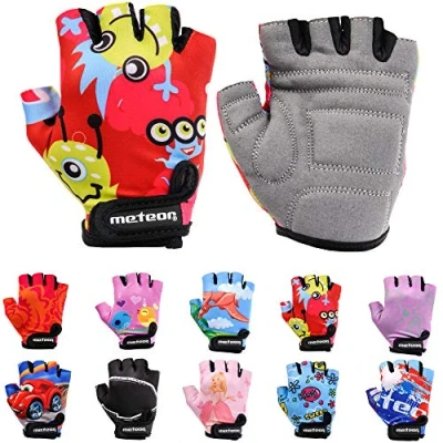 Image of meteor Kid Cycling Gloves With Short Half Fingers Fastened Children Child Bike Safety Accessories Hand Protect (S 6,5 7cm 2.5 2.7inch, Map Blue)