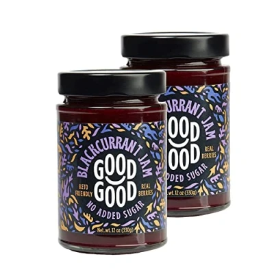 Image of GOOD Sweet Blackcurrant Jam Keto Friendly Low Carb &amp; Calorie Without Added Sugars Vegan Gluten Free Preserves 330g x2