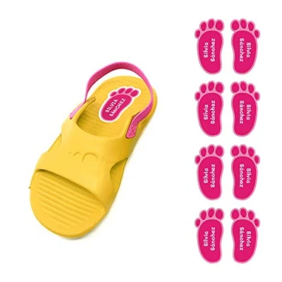 Image of Shoe Labels for Kids Personalised Stickers with Foot Print 21 x 37&#039;5 mm. (8 Pairs) Model: 5. Pink